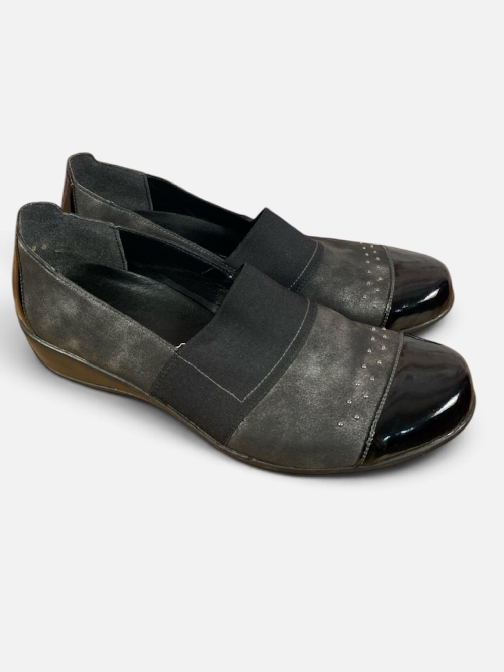 Remonte Luxor Grey Metallic Black slip-on Flat Comfort Round Toe Shoes Sz EU41